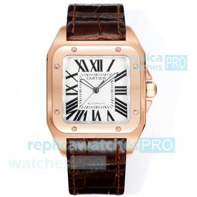 Swiss Cartier Santos 100th Anniversary Rose Gold 2824 Men's Copy Watch 